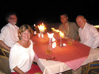 Malcolm, Margaret, Lino and Gerrit Peters (Eindhoven University) having a meal at the Prainha Beach Hotel Goa