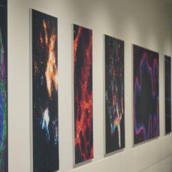 Generic shot of artwork on a wall in a long corridor.